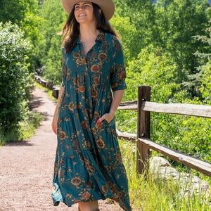 Natural Life Green and Gold Rebecca Dress